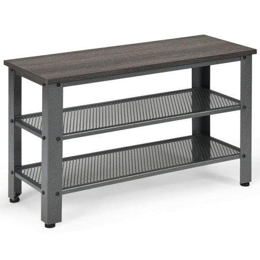 3-Tier Shoe Rack Industrial Shoe Bench with Storage Shelves-Black