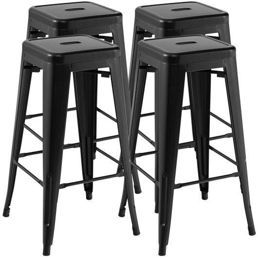 30 Inch Bar Stools Set of 4 with Square Seat and Handling Hole-Black