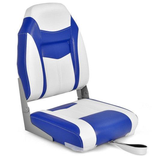 High Back Folding Boat Seats with Blue White Sponge Cushion and Flexible Hinges-1 Piece
