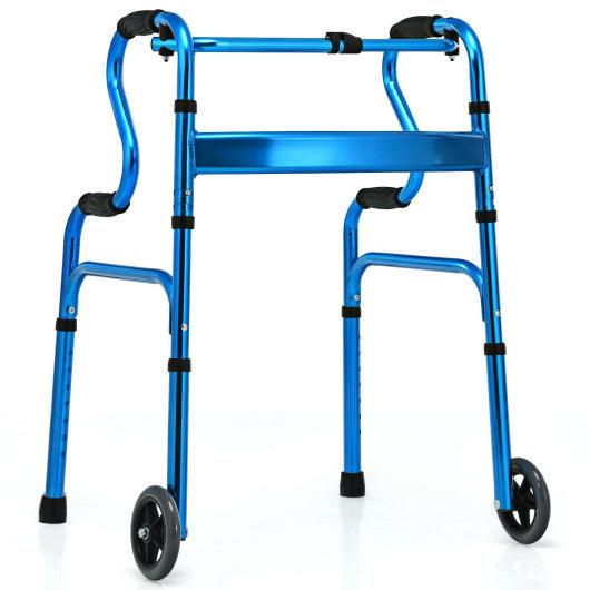 Aluminum Heavy-Duty Folding Wheeled Stand-Assist Walker-Blue