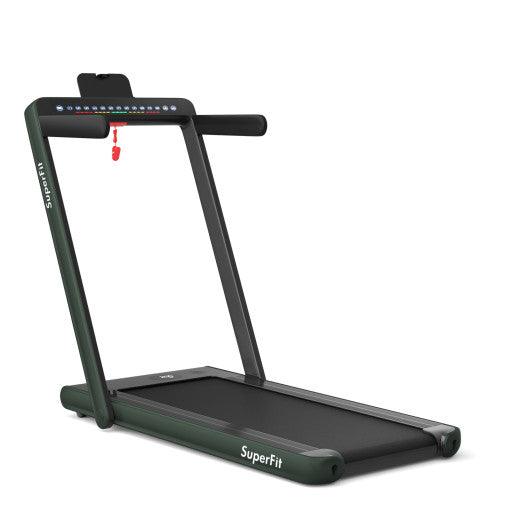 2-in-1 Electric Motorized Health and Fitness Folding Treadmill with Dual Display and Speaker-Green