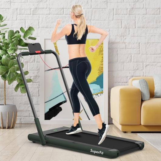 2-in-1 Folding Treadmill with Remote Control and LED Display-Green